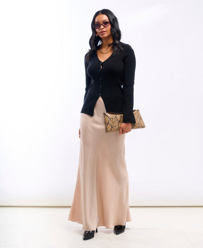 Champagne Satin Maxi Slip Skirt