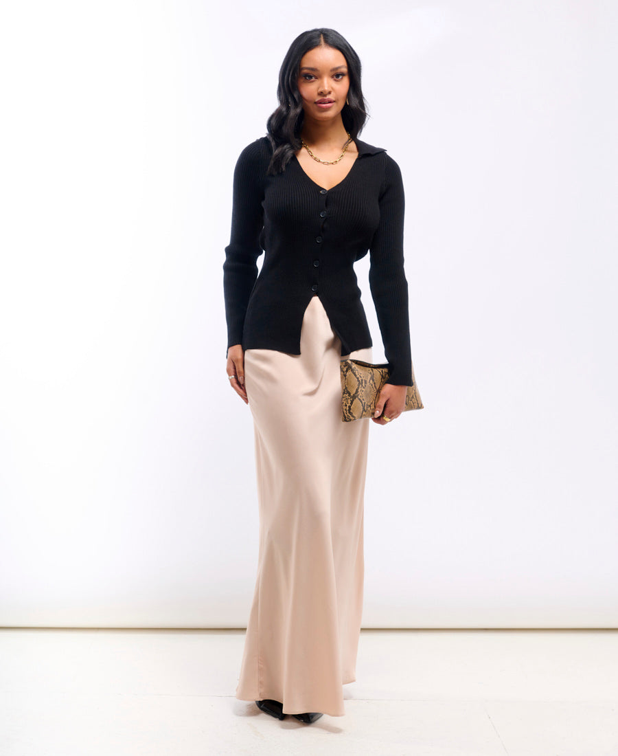Champagne Satin Maxi Slip Skirt
