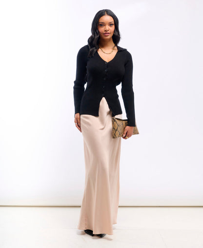 Champagne Satin Maxi Slip Skirt