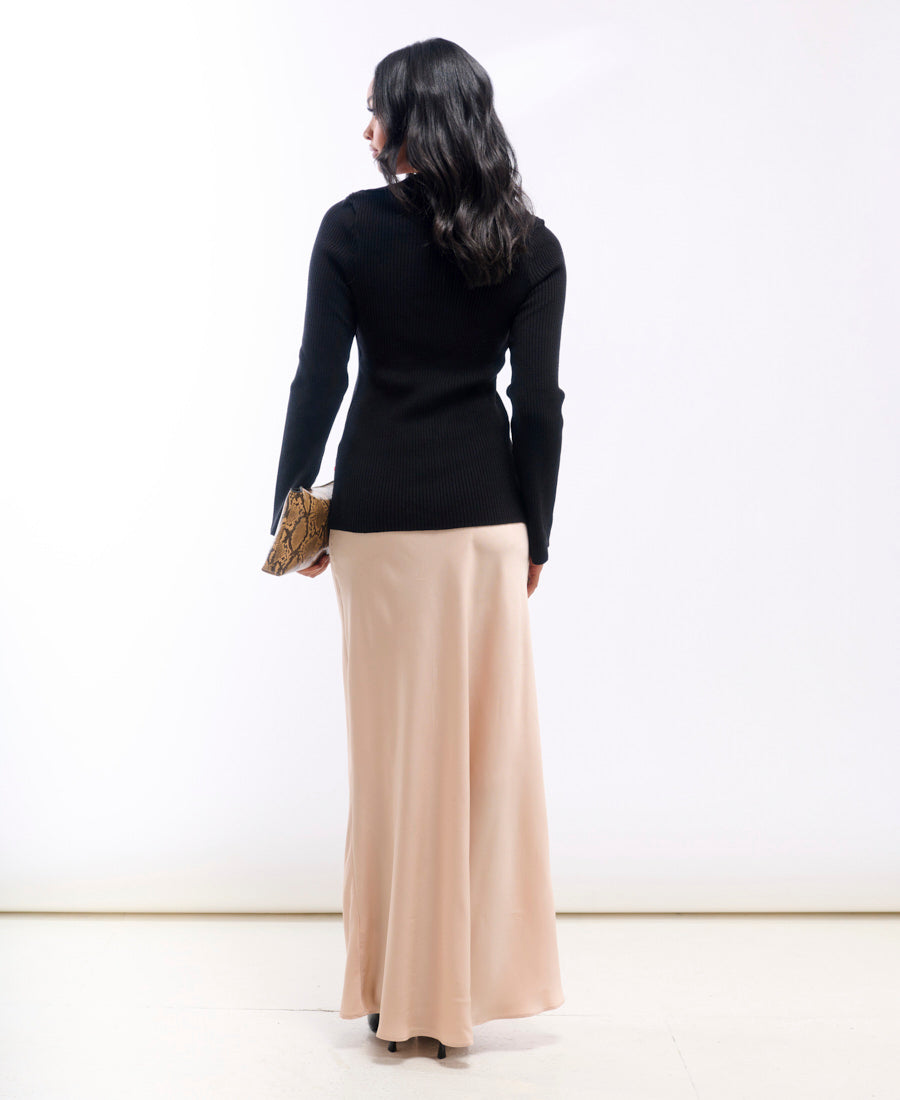 Champagne Satin Maxi Slip Skirt