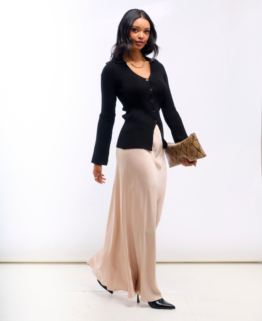 Champagne Satin Maxi Slip Skirt