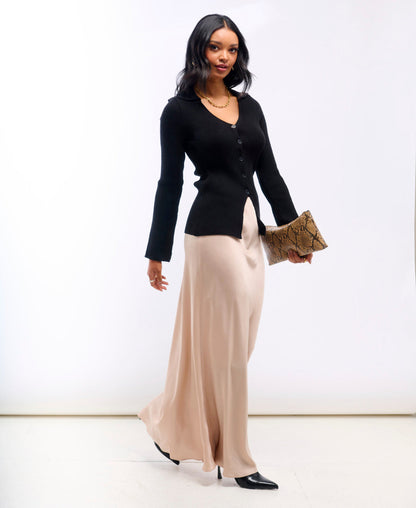 Champagne Satin Maxi Slip Skirt