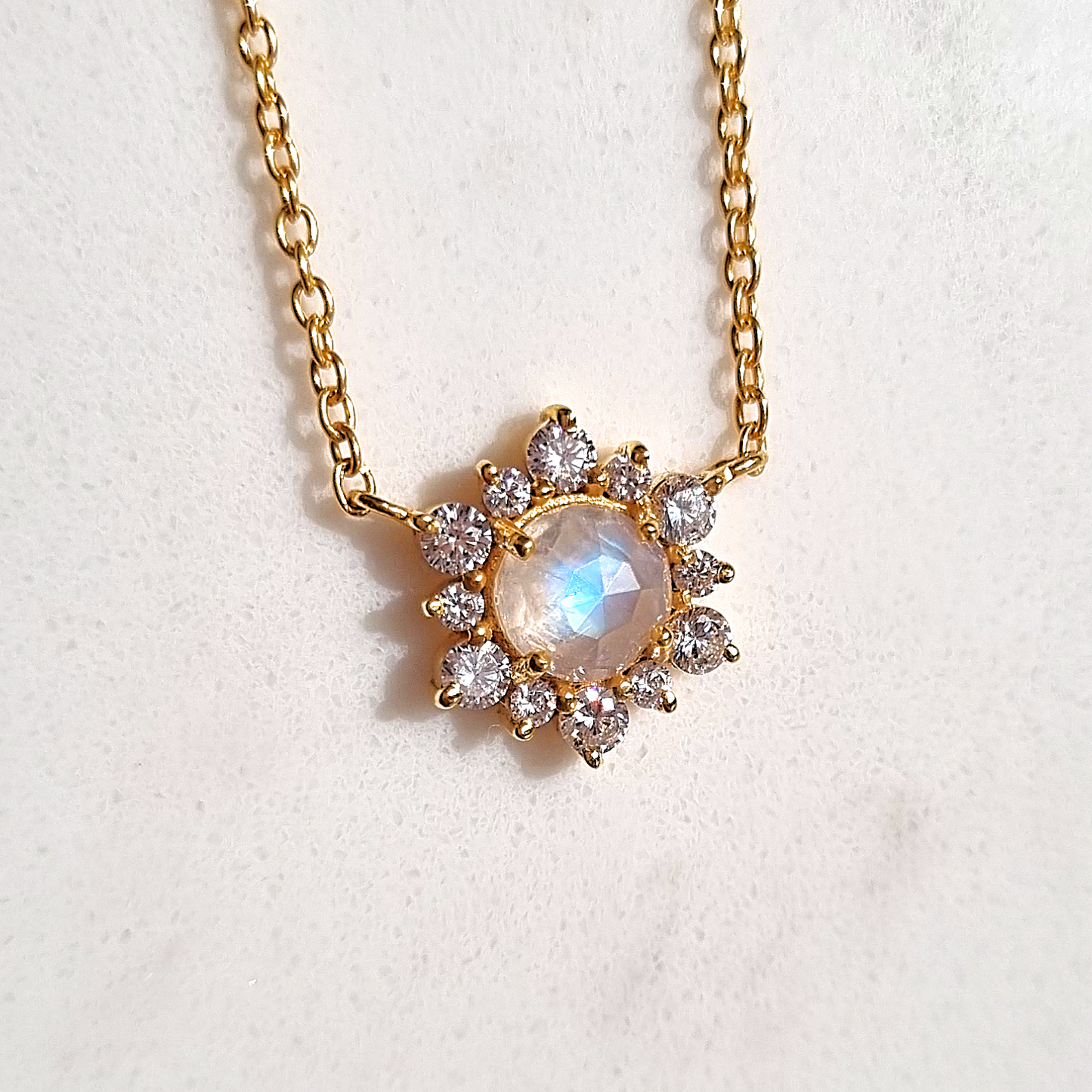 Rainbow Moonstone Necklace in 18k Gold Vermeil