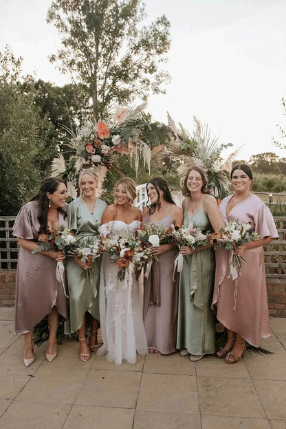 Florence Waterfall Dress in Rose Pink Satin