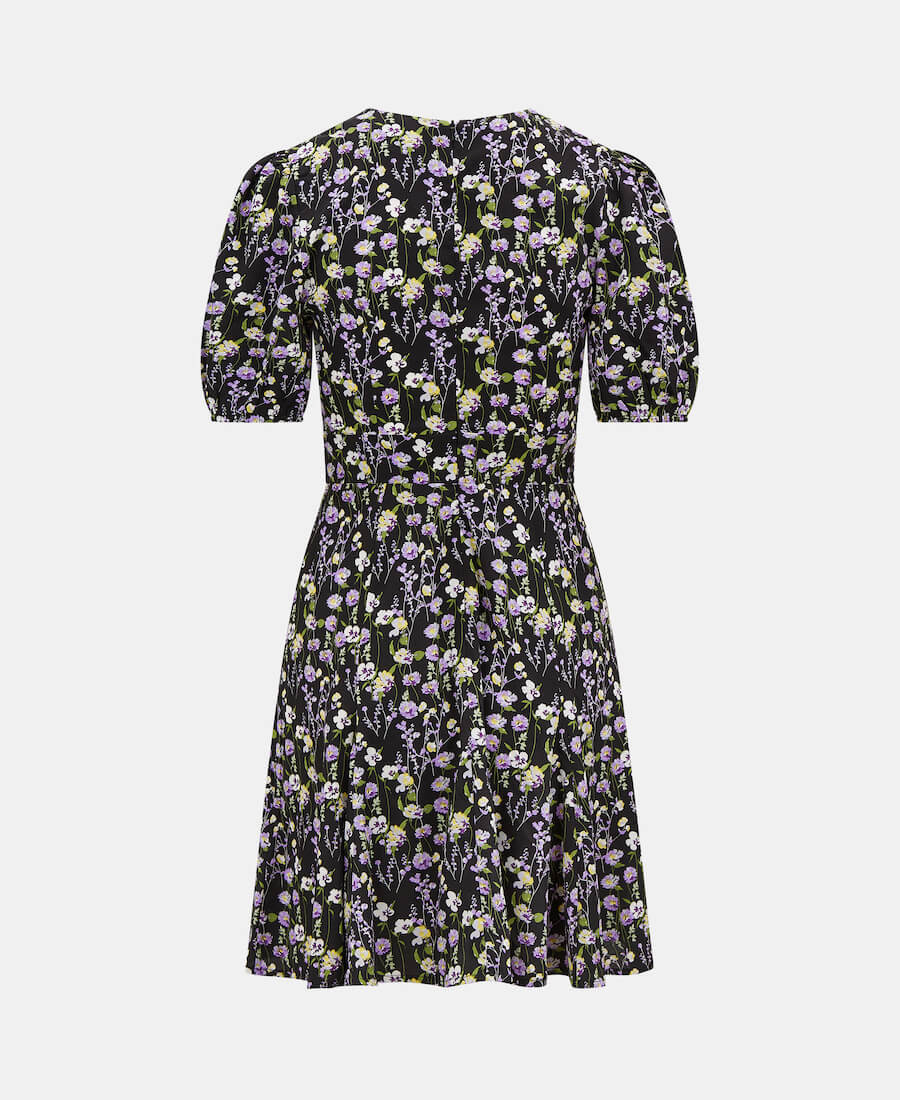 Black Floral Puff Sleeve Mini Dress