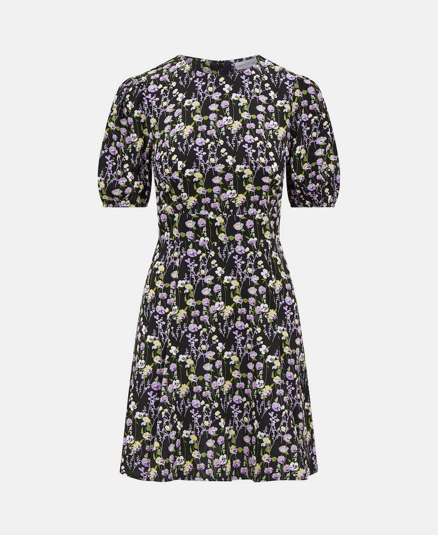 Black Floral Puff Sleeve Mini Dress