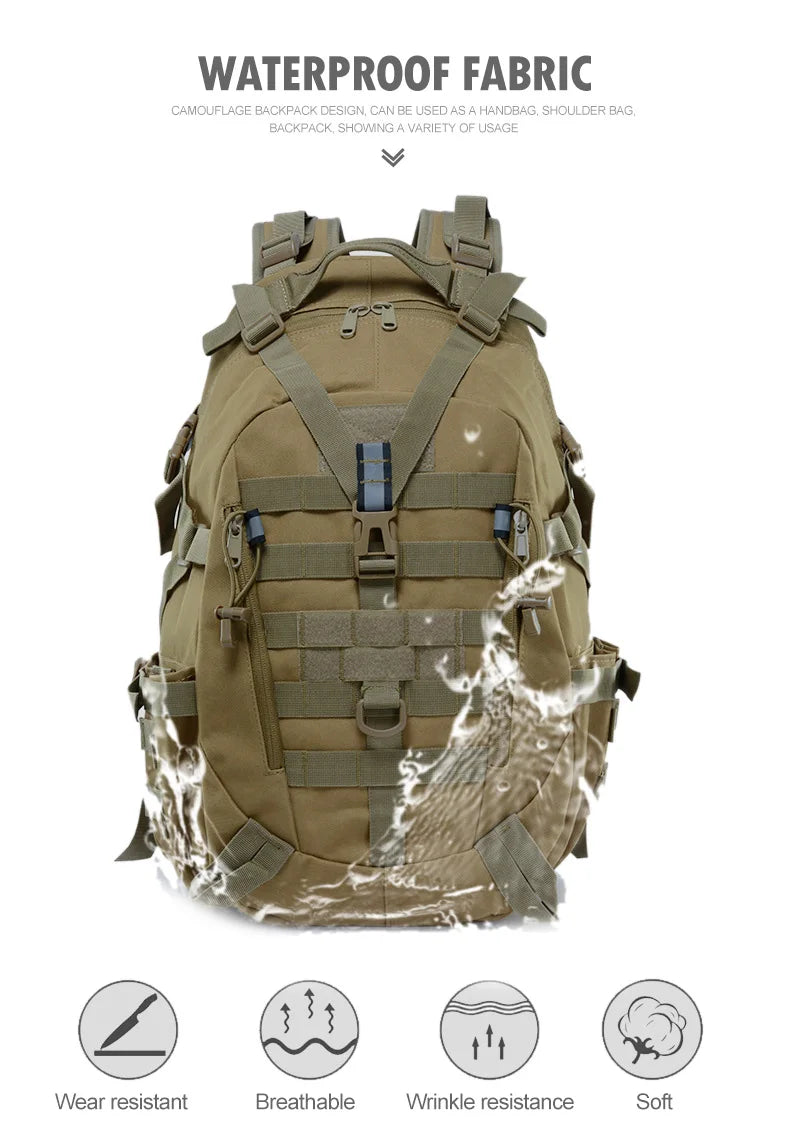 40L Camping Backpack Men's Bag Travel Bags Tactical Molle Climbing Rucksack Hiking Outdoor Reflective Shoulder Fishing Bag