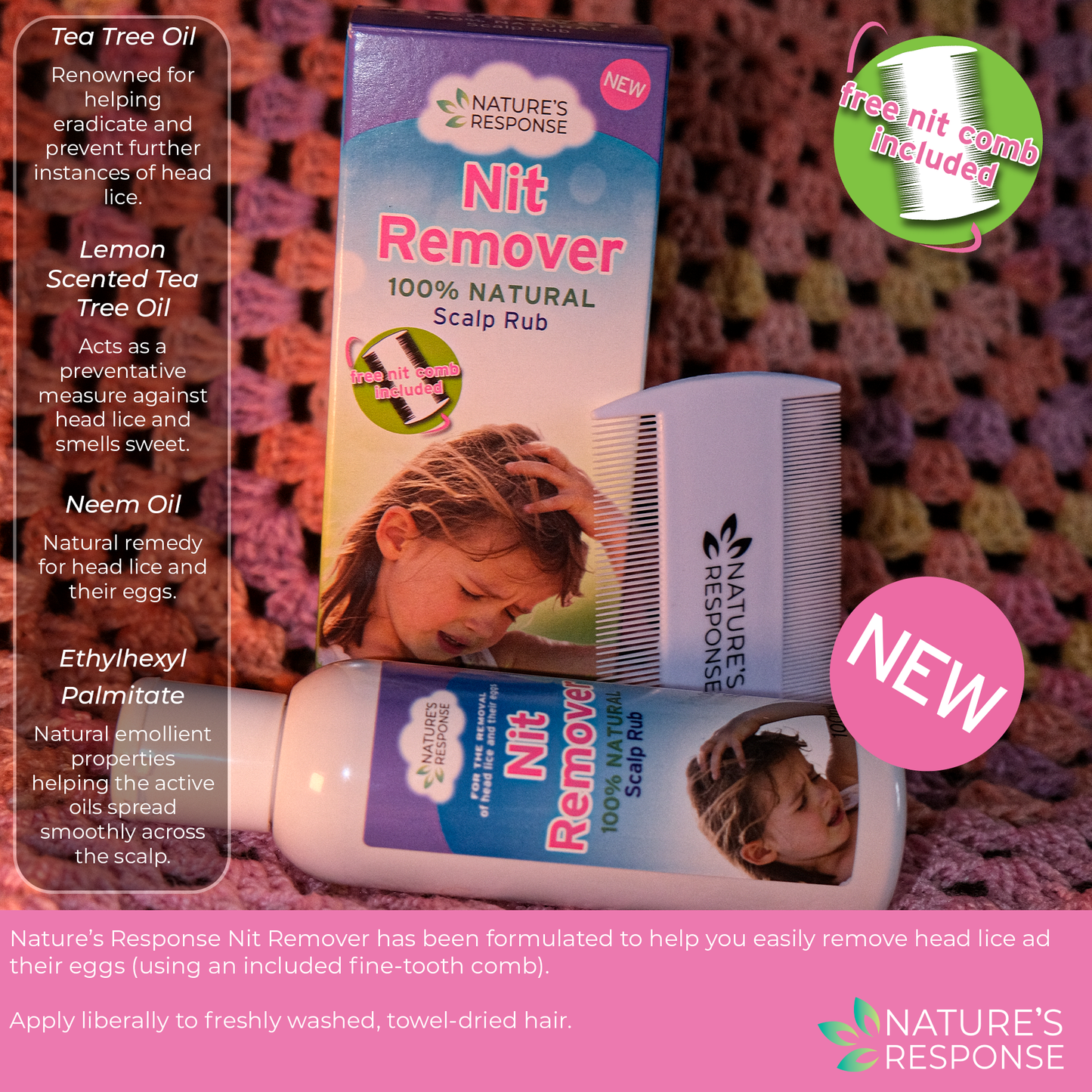 Nature’s Response Nit Remover – 100% Natural Lice & Egg Scalp Rub with Tea Tree, Lemon & Neem Oils