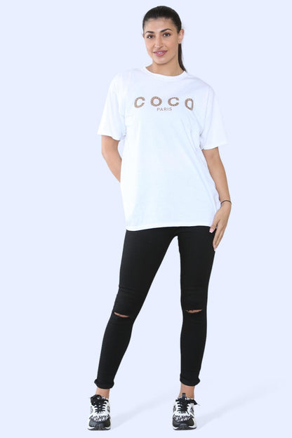 Ladies Coco Paris  Printed Short Sleeve T-Shirt Top
