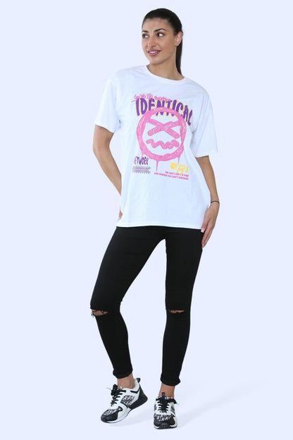Ladies Identical Printed Short Sleeve T-Shirt Top