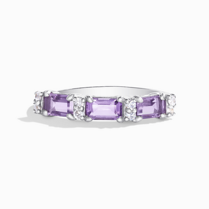 Lavender Amethyst Emerald Cut Eternity Ring in Sterling Silver