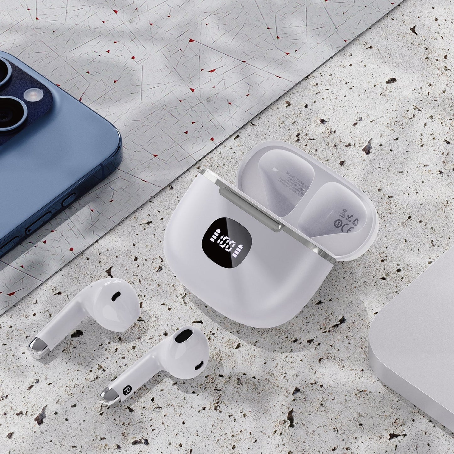 Maplin Wireless Bluetooth Classic Fit Earphones with USB-C Charging Case – White
