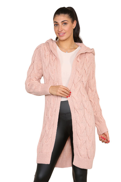 Knitted Cables Hooded Long Over Sized Cardigan