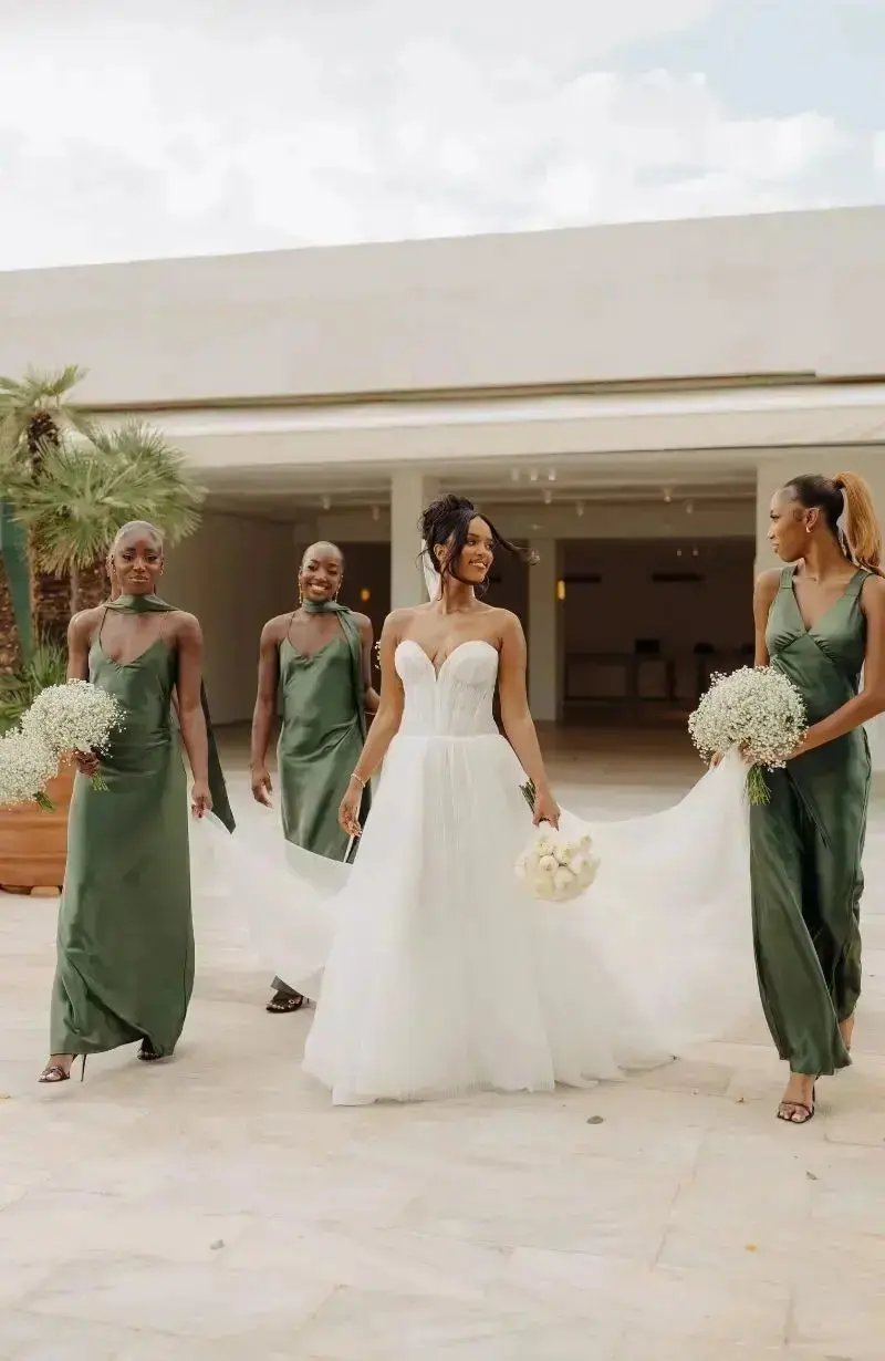 Brooklyn Dress in Olive Green Satin