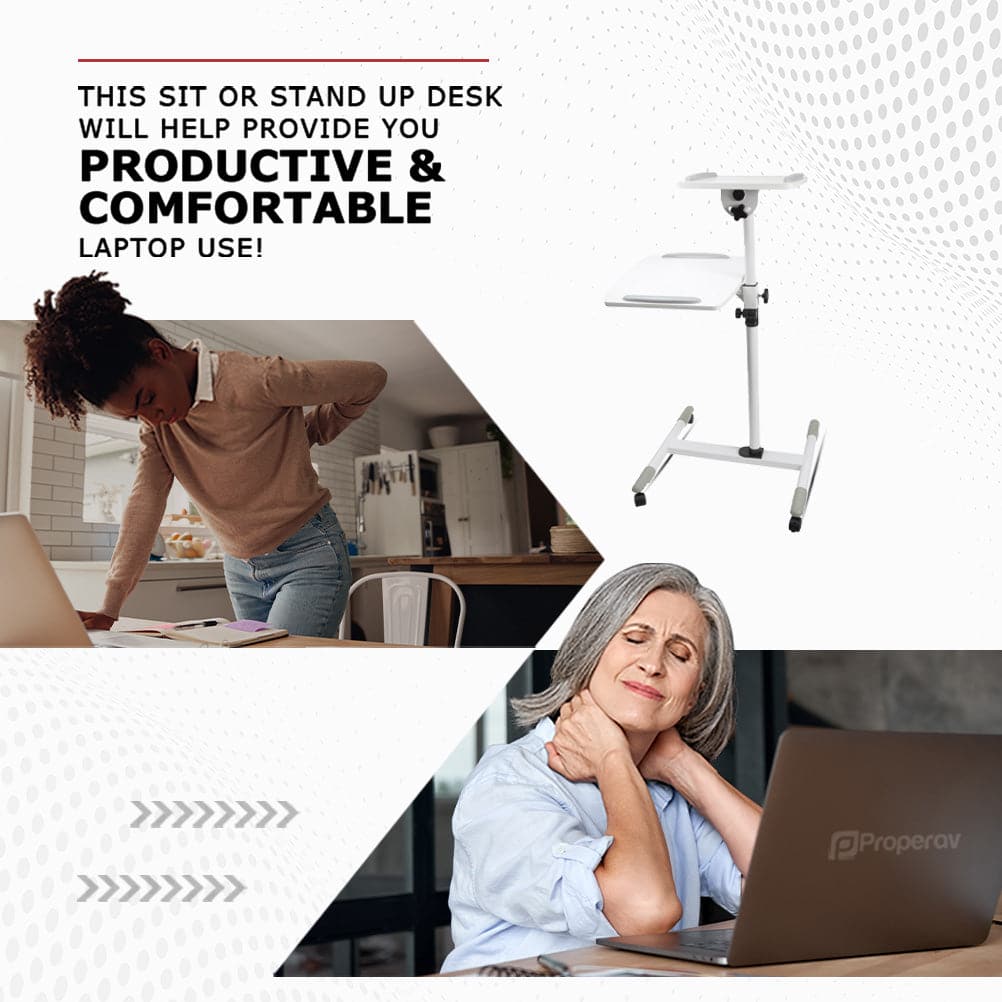 ProperAV Mobile Desk Workstation & Projector Stand - White