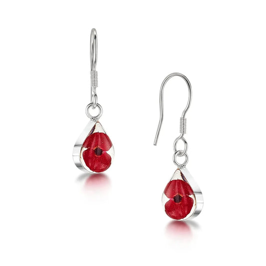 Poppy earrings by Shrieking Violet® Sterling silver drop dangle teardrop earrings with tiny flowers