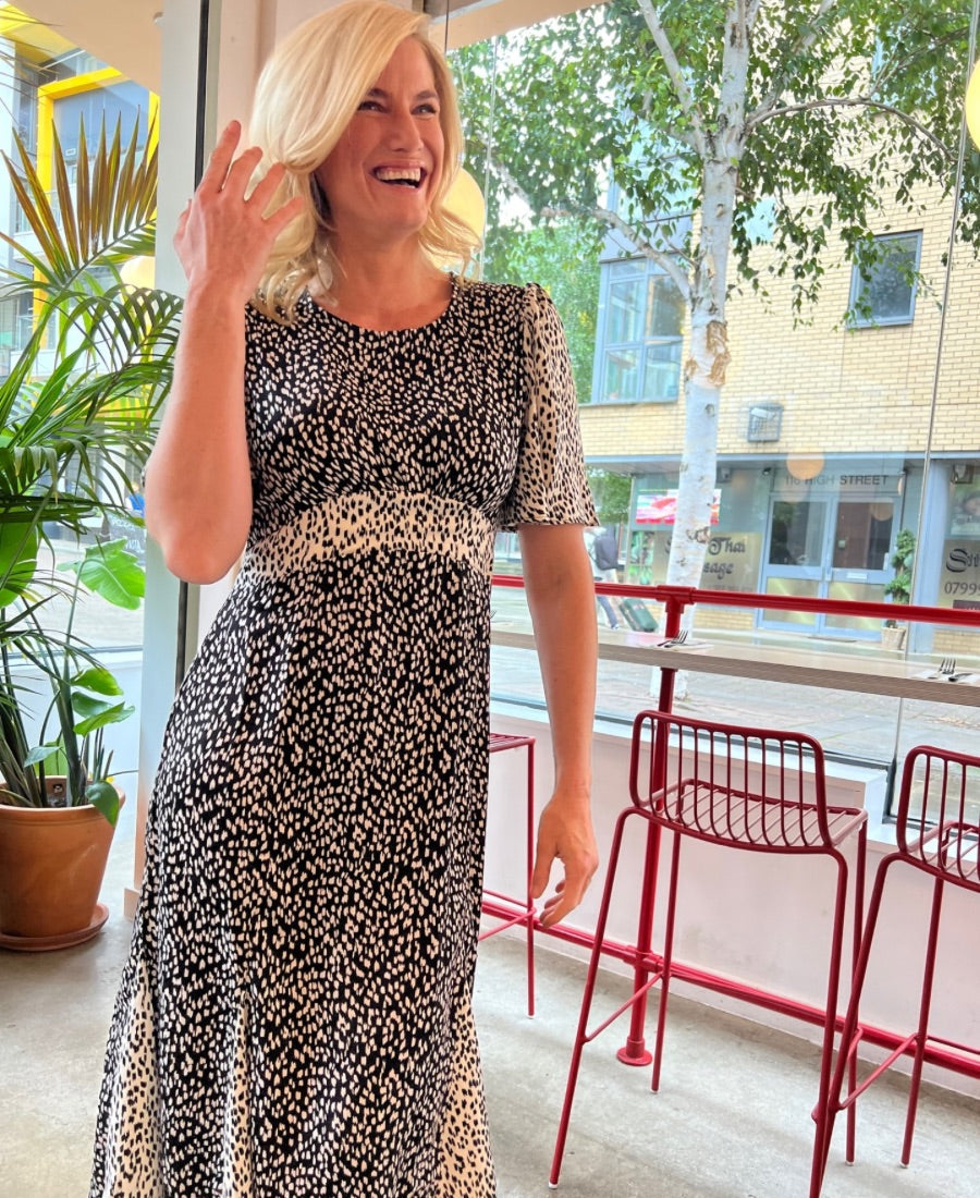 Contrast Animal Satin Midi Occasion Dress