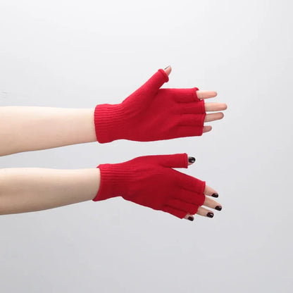 1pair Black Short Half Finger Fingerless Knit Wrist Glove Winter Warm Stretch Work Gloves for Women and Men Cycling Accessories