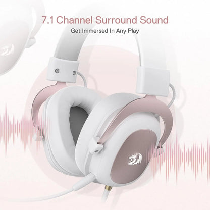 Redragon H510 Zeus White Wired Gaming Headset - 7.1 Surround Sound Memory Foam Ear Pads 53MM Drivers