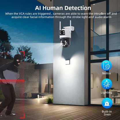 8MP Outdoor Wifi PTZ Camera Dual Lens Dual Screen AI Auto Tracking IP Video Surveillance Camera CCTV Two Way Audio