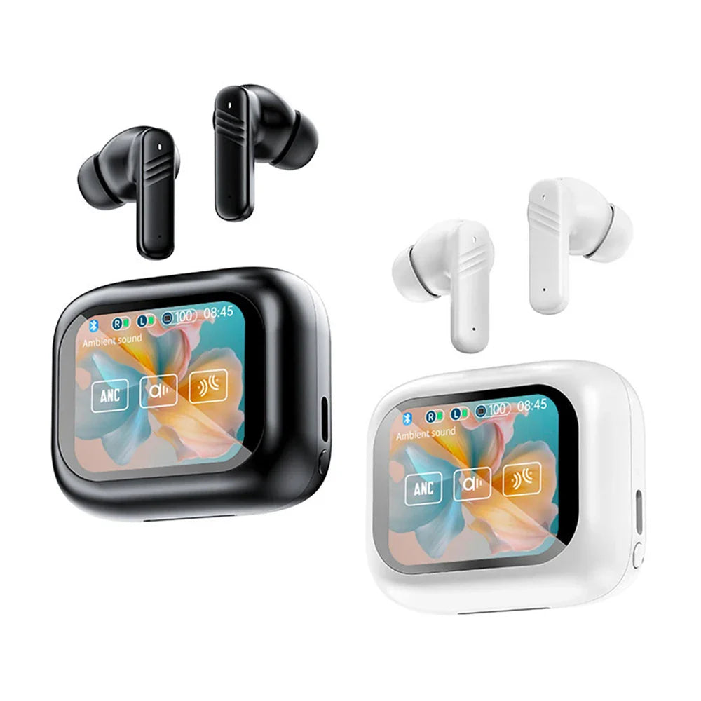 New Full Touch Screen Headphones ANC Bluetooth 5.4 Noise Cancelling Earphones HiFi Stereo Wireless In-Ear ENC Earbuds With Mic