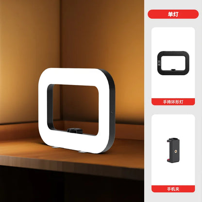 New Handheld Ring LED Rechargeable Fill light Portable Mobile Phone Live Broadcast Photography Desktop Rabbit Cage Selfie Light