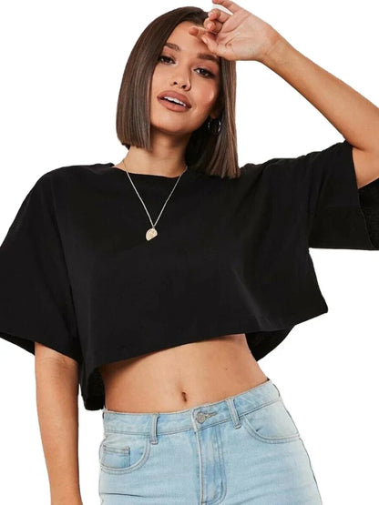 Cotton Women Short Sleeve Dance Running Clothes Yoga Fitness Crop Top Navel Baring New Sport T-Shirt Loose Gym Workout Shirts