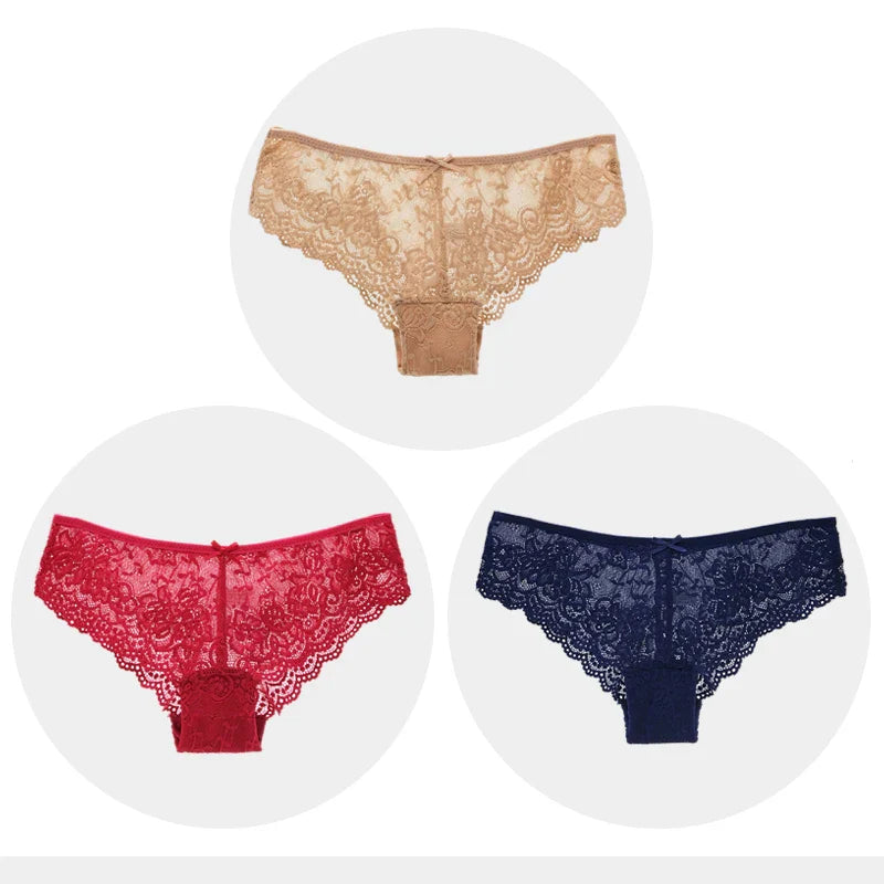 Women Briefs Sexy Full Lace Panties Hollow Out Low-waist Female Shorts Soft Solid Color Breathable Underwear Fast Ship 3pcs/lots