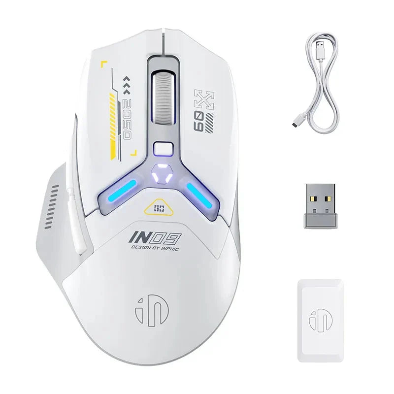 Inphic IN9 Wireless Gaming Mouse Rechargeable Ergonomics Bluetooth Mouse RGB Lighting Effect Desktop Computer Laptop Universal