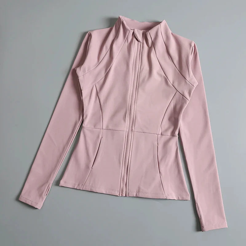New yoga wear ladies coat round high elastic loose exercise yoga fitness long sleeve stand-up collar  yoga tops