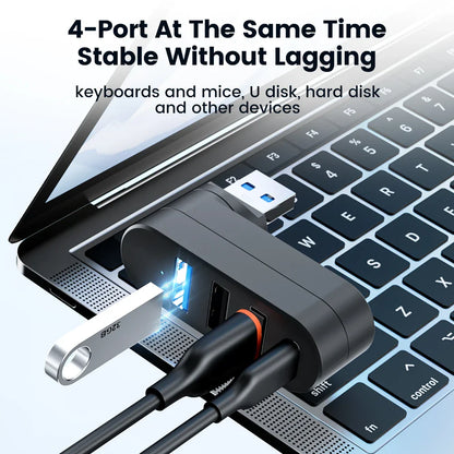 Elough Mini 180° Rotatable 4 Ports USB 3.0 2.0 Hub Type C High Speed Data Transfer U Disk Splitter Adapter For Laptop MacBook PC