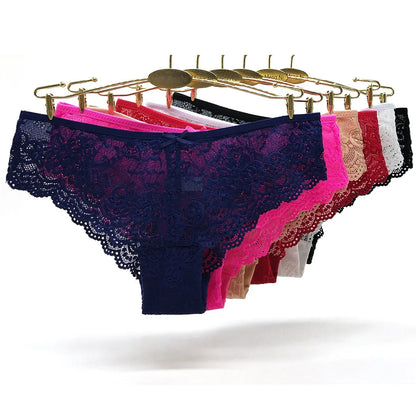 Women Briefs Sexy Full Lace Panties Hollow Out Low-waist Female Shorts Soft Solid Color Breathable Underwear Fast Ship 3pcs/lots