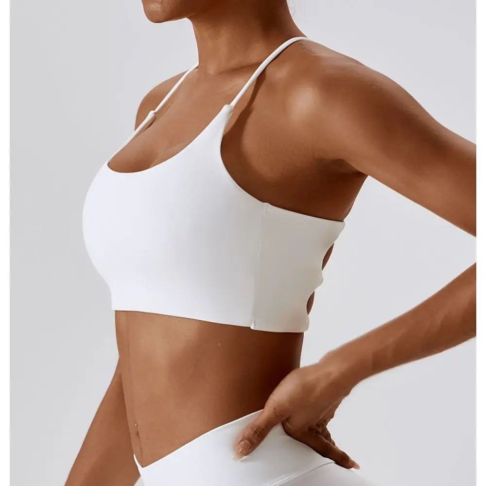 Solid Color U-Shaped Multi-Strap Cross Back Women Fitness Sports Bra Top Gym Yoga Athletic Tight Workout Jog Soft With Chest Pad