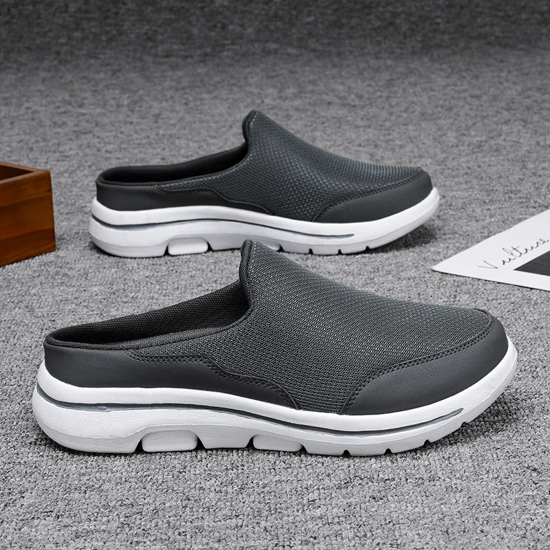 2024 Summer new breathable mesh shoes outdoor non-slip walking shoes comfortable sandals men half slippers casual loafers 35-48