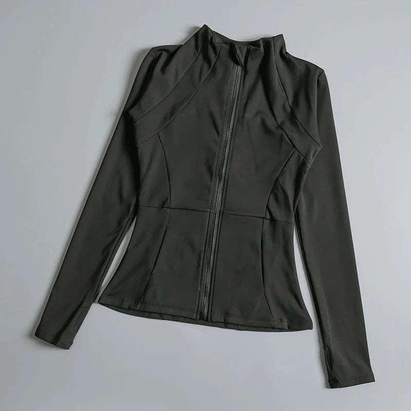 New yoga wear ladies coat round high elastic loose exercise yoga fitness long sleeve stand-up collar  yoga tops