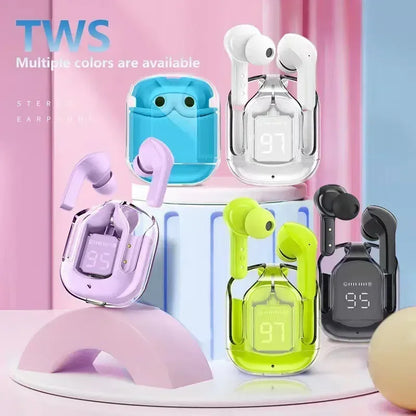 T2 tws Wireless Bluetooth Headset Transparent ENC Headphones LED Power Digital Display Stereo Sound Earphones for all smartphone