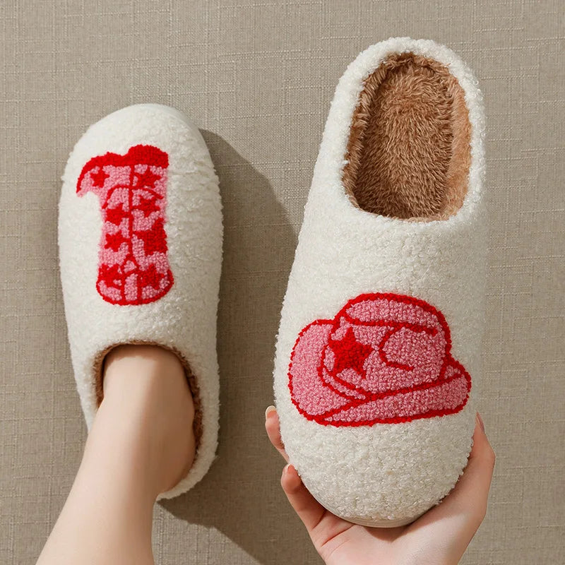 Cowgirl Style Fashion Boot Women Slippers Cool Hat Fluffy Country Nashville Comfortable Cozy Comfy Houseshoes Winter Shoes