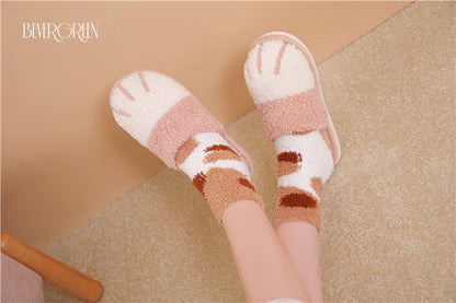 BEVERGREEN Winter Cute Cat Paw Designer House Women Fur Slippers Floor Mute Bedroom Lovers Warm Plush Shoes Indoor Fluffy Slides