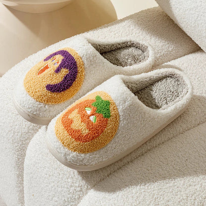Halloween Cute Pumpkin Cookies Funny Witch Women Slippers Winter Indoor Warm Soft Sole Exquisite Comfy Bedroom Cotton Homeshoes
