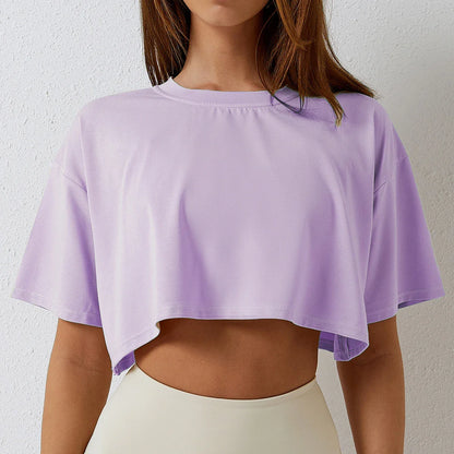 Cotton Women Short Sleeve Dance Running Clothes Yoga Fitness Crop Top Navel Baring New Sport T-Shirt Loose Gym Workout Shirts
