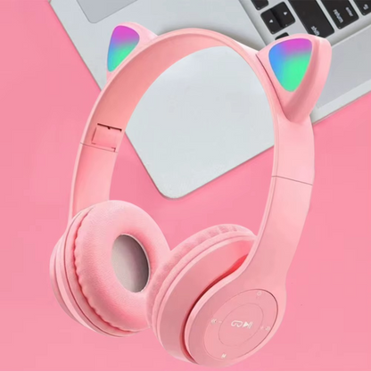 Wireless Headphones Cat Ear Gaming Headset Glow Light Bluetooth-Compatible Helmets Stereo Bass Sports Headphones for PC Phone