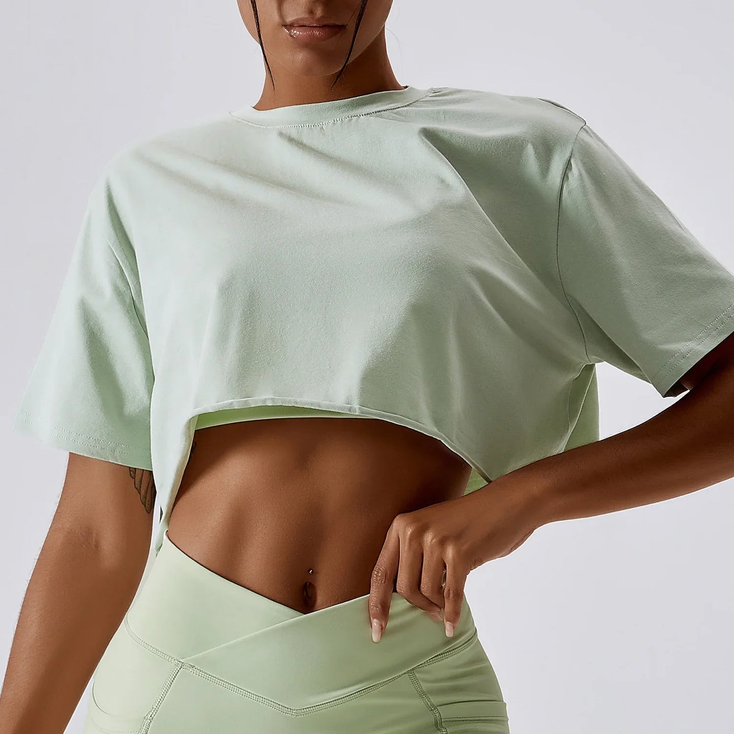 Casual T-Shirt Cotton Women Short Sleeve Dance Sports Running Clothes Yoga Fitness Crop Top Loose Gym Workout Shirts