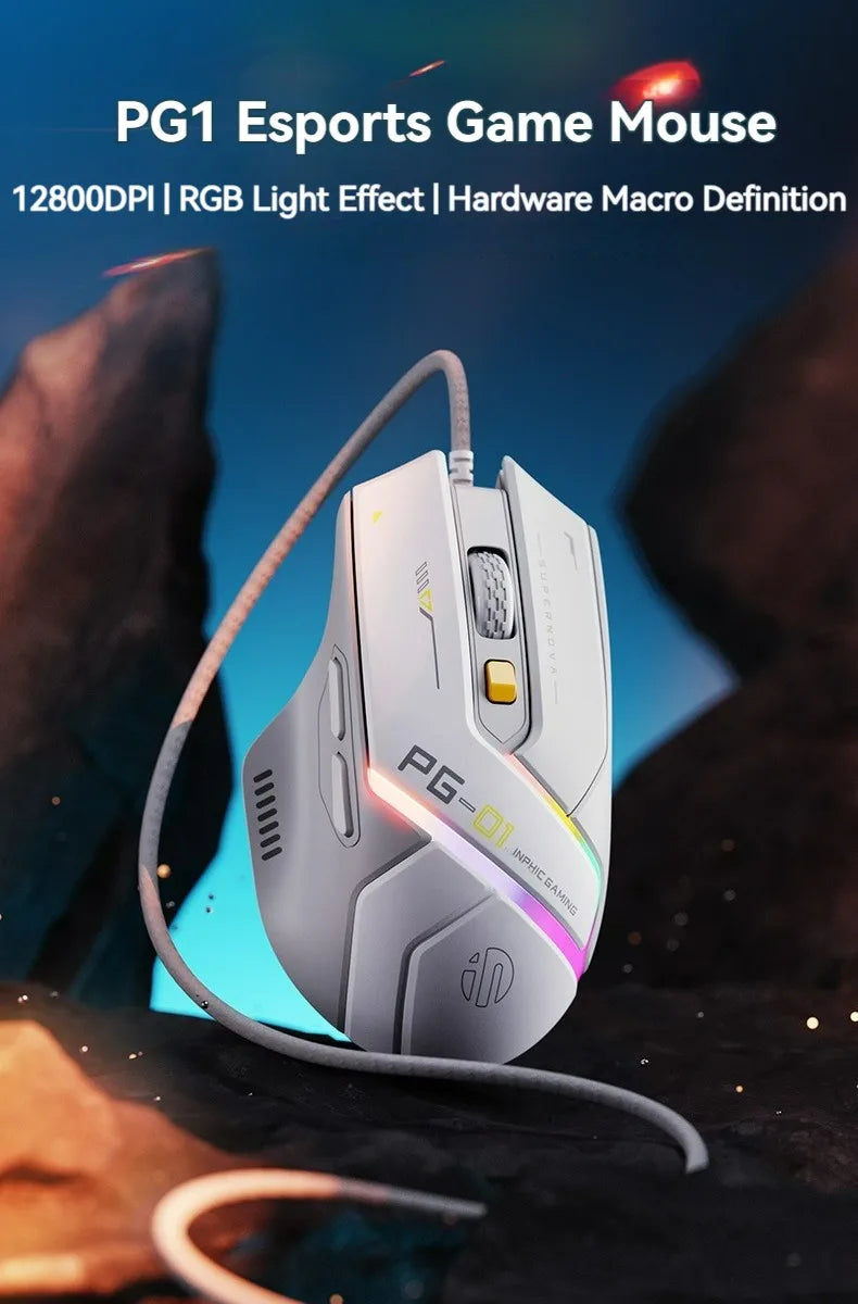 Inphic Pg1 Wired Mouse Gaming Mouse RGB Light Emitting   Macro Programming 12800DPI  6 Keys Computer Mouse For Office Home