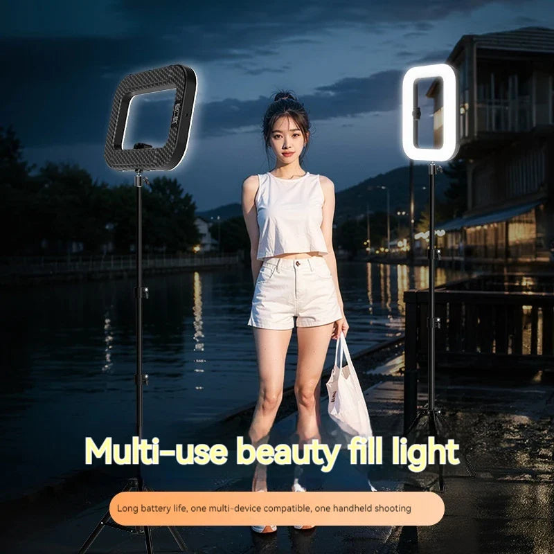 New Handheld Ring LED Rechargeable Fill light Portable Mobile Phone Live Broadcast Photography Desktop Rabbit Cage Selfie Light