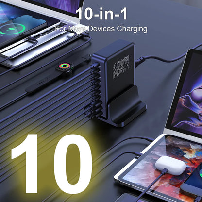 UHOMEBUY 400W USB C Charger 10-Ports GaN Charging Station 140W Max Single Port PD3.1 Fast Charger for MacBook Pro iPhone Samsung