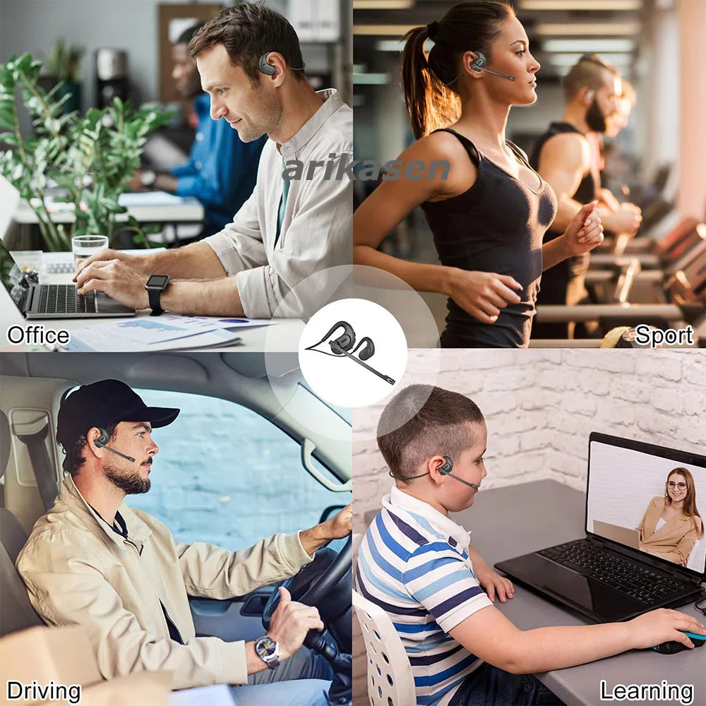 Wireless Bluetooth Headsets with Microphone Detachable Mute Button Open Ear Trucker Headphones for Cell Phones Business Office