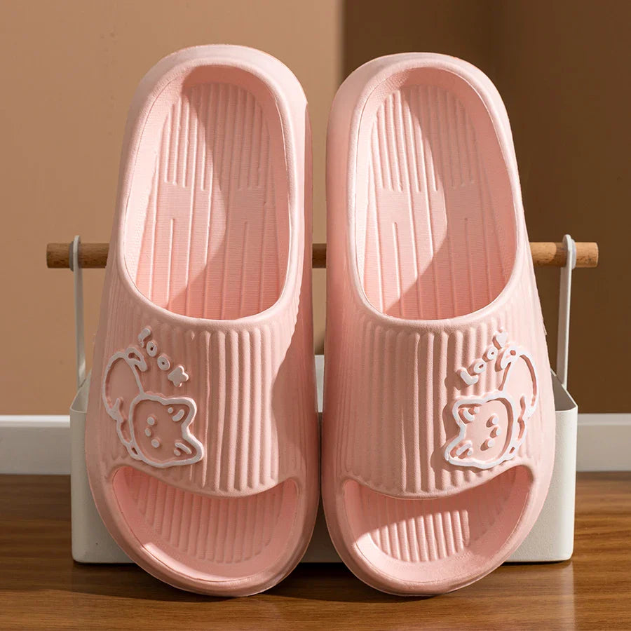 Women's Slippers Indoor Bathroom Anti-slip Home Cartoon Cute Little Dog Soft Sole Good Elasticity Summer Sandals Sool Flat Shoes