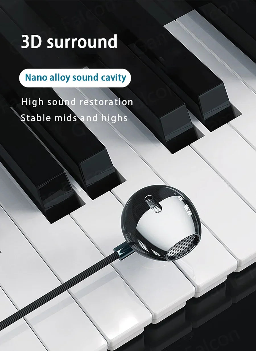 USB Type C Headphone HiFi Bass Stereo Volume Control Mic 3.5mm Wired Earbuds For Galaxy S24 S23 S22 S21 Ultra iPhone 15 Pro Max
