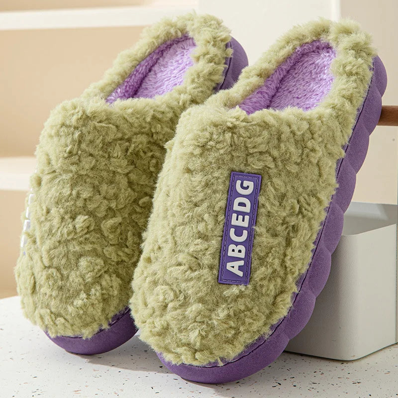 Eyriphy New Fashion Cotton Slippers For Women Winter Warm House Shoes Curly Faux Cotton Bedroom Slides Non-Slips Comfort Slipper
