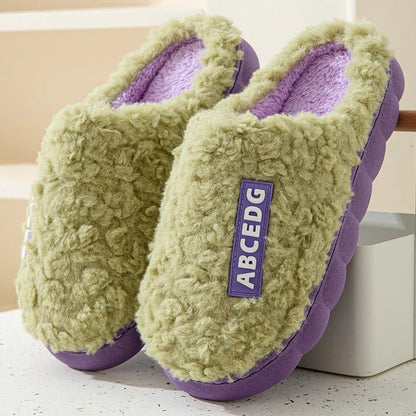 Eyriphy New Fashion Cotton Slippers For Women Winter Warm House Shoes Curly Faux Cotton Bedroom Slides Non-Slips Comfort Slipper